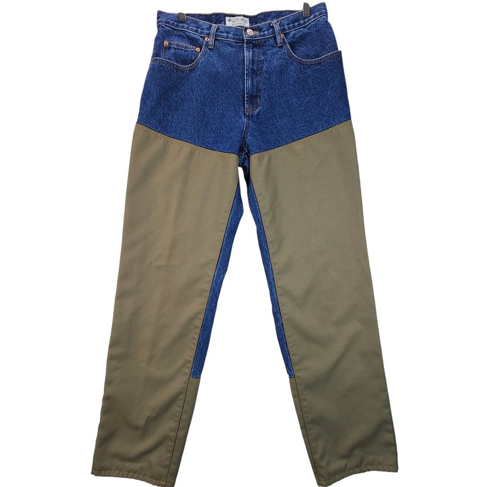 Y2K Columbia Field Jeans Mens 32x34 Blue Tan Canvas Brush Guard Hunting Work.